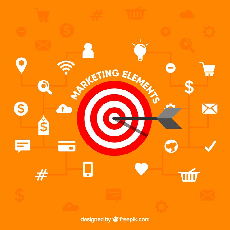 Vetor grátis fundo de dardos com elementos de marketing