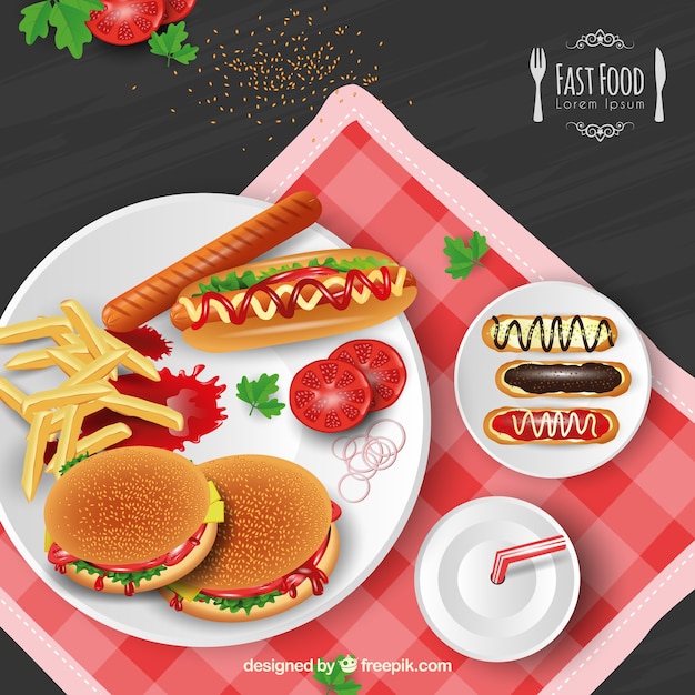 Vetor grátis fundo de deliciosos fast food em estilo realista