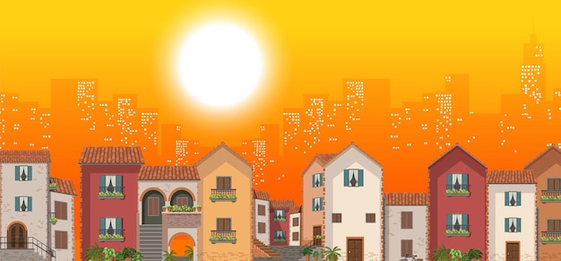 Fundo de desenho animado de paisagem urbana suburbana