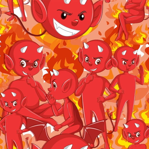 Vetor grátis fundo de desenho animado do diabo malvado com fogo