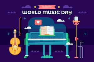 Vetor grátis fundo de dia da música mundial de design plano com piano