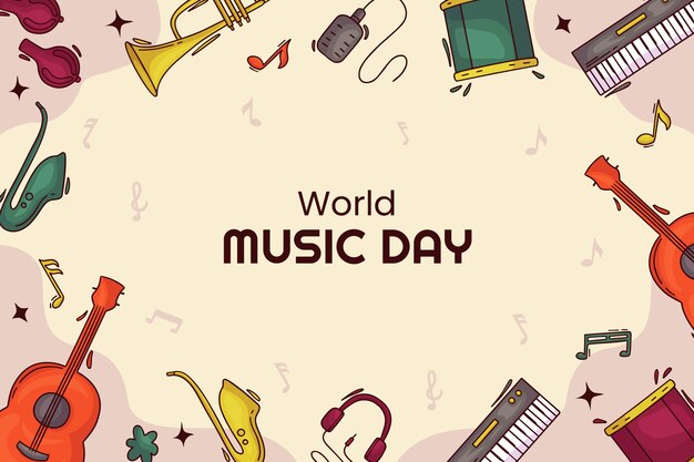 Fundo de dia da música mundial desenhado à mão