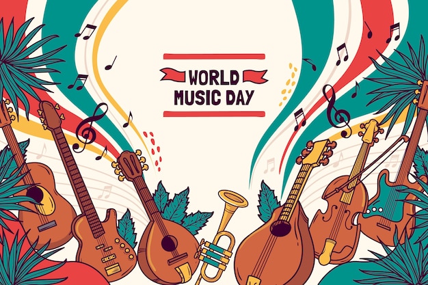 Fundo de dia da música mundial desenhado à mão