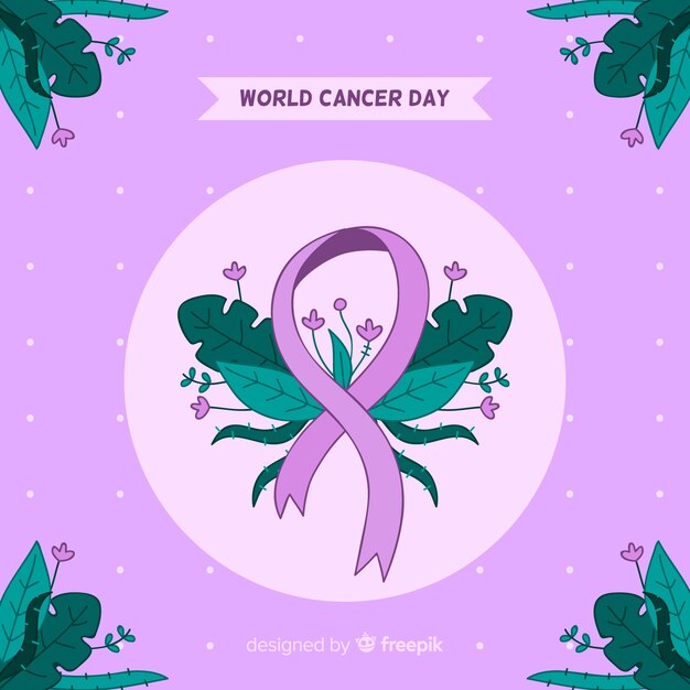 Fundo de dia de câncer de mão desenhada mundo