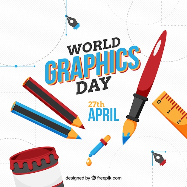Vetor grátis fundo de dia de gráficos do mundo com ferramentas de trabalho