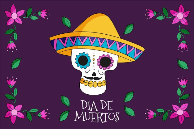 Fundo de dia de muertos desenhado à mão