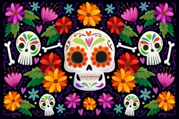 Fundo de dia de muertos desenhado à mão