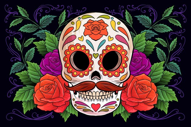 Fundo de dia de muertos desenhado à mão