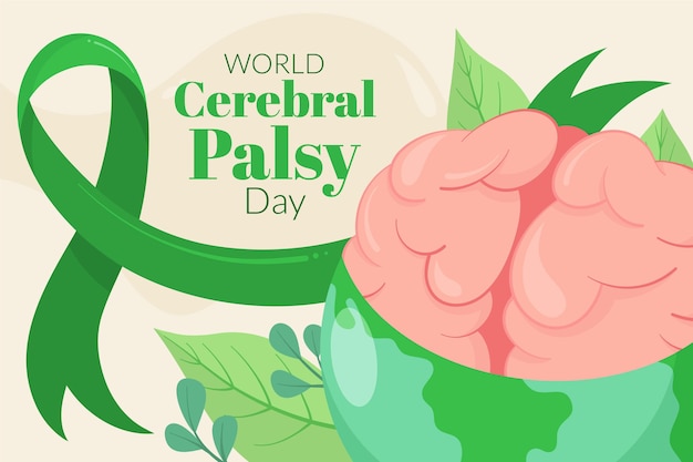 Fundo de dia de paralisia cerebral de mundo plano desenhado à mão