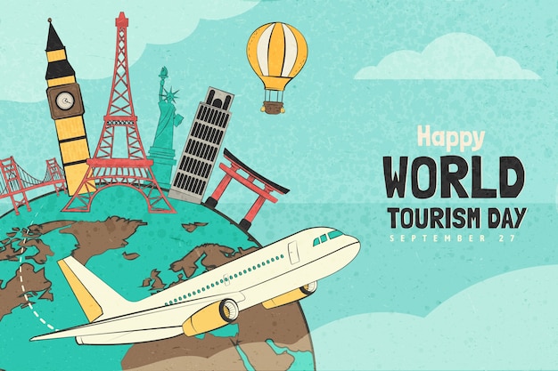 Fundo de dia do turismo mundo mão desenhada
