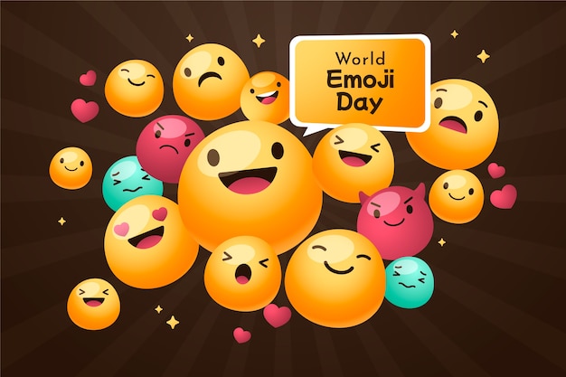 Fundo de dia emoji mundial gradiente com emoticons