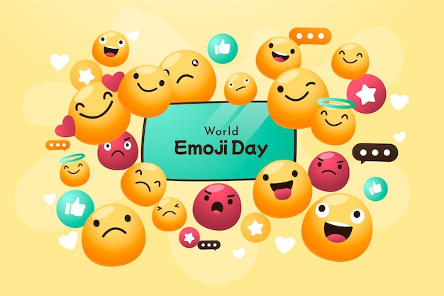 Fundo de dia emoji mundial gradiente com emoticons