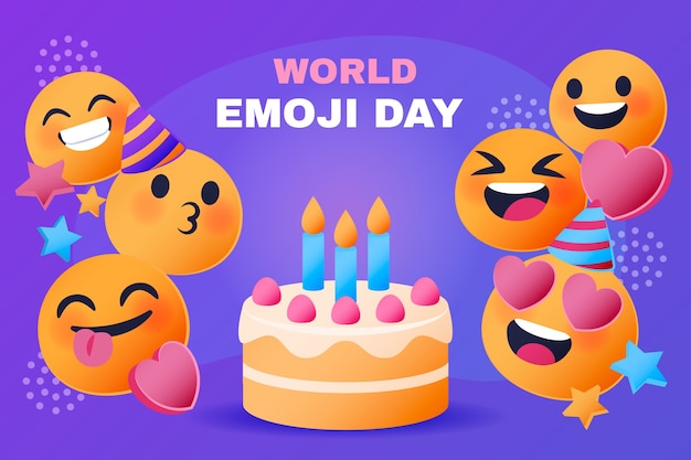 Fundo de dia emoji mundial gradiente com emoticons