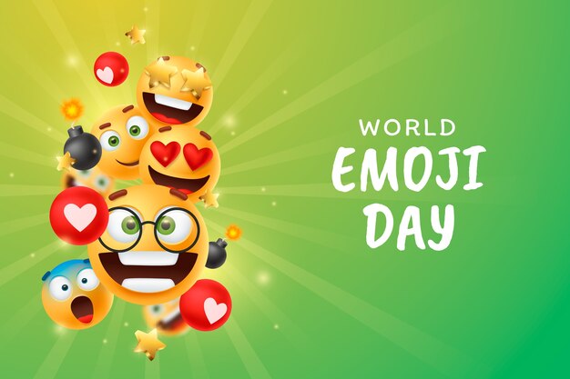 Fundo de dia emoji mundial realista com emoticons