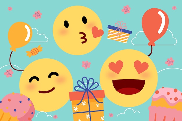 Fundo de dia emoji mundo plano com emoticons