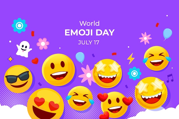 Fundo de dia emoji mundo plano com emoticons