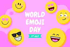 Vetor grátis fundo de dia emoji mundo plano com emoticons