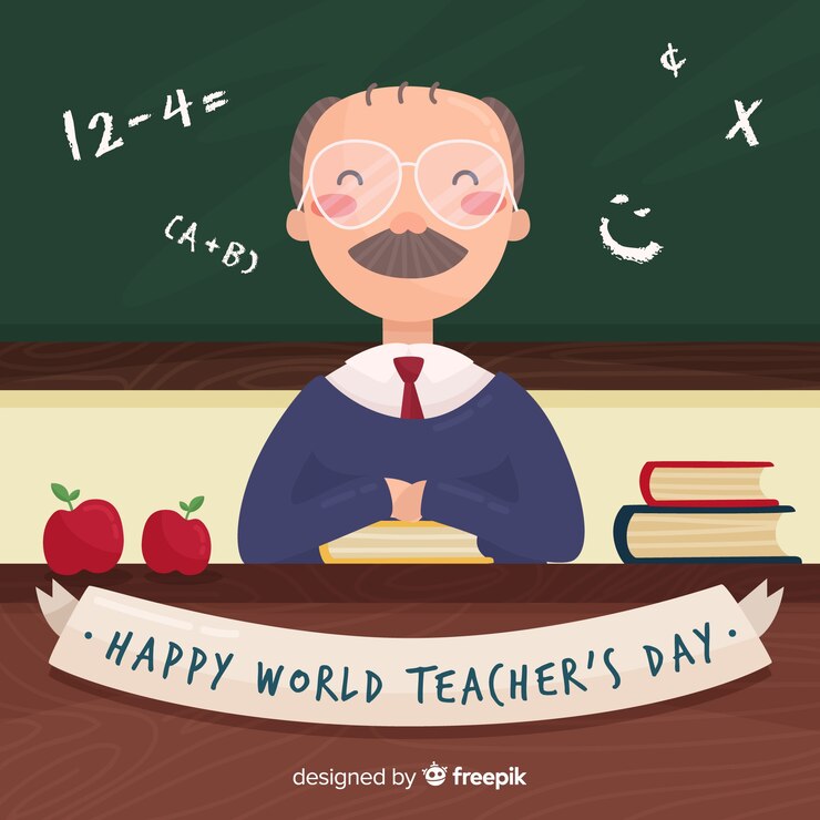 Vetor grátis fundo de dia feliz do professor mundial com professor e quadro-negro