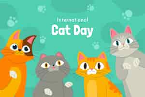 Vetor grátis fundo de dia internacional do gato desenhado à mão