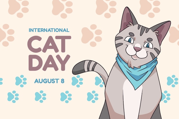 Fundo de dia internacional do gato desenhado à mão