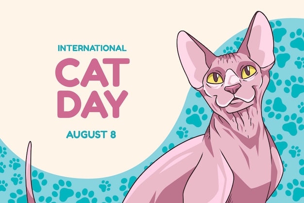 Fundo de dia internacional do gato desenhado à mão