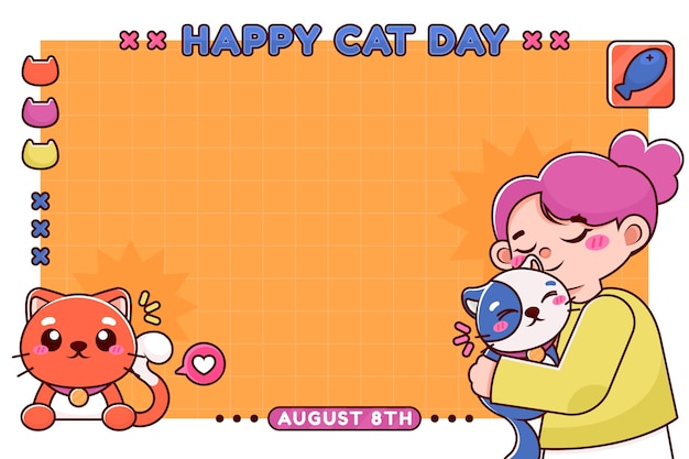 Fundo de dia internacional do gato desenhado à mão