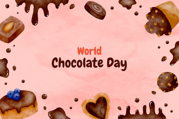 Fundo de dia mundial do chocolate em aquarela com doces de chocolate