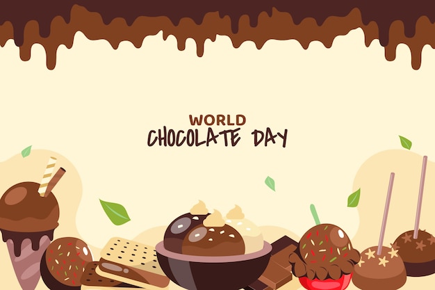 Fundo de dia mundial do chocolate plano com doces de chocolate