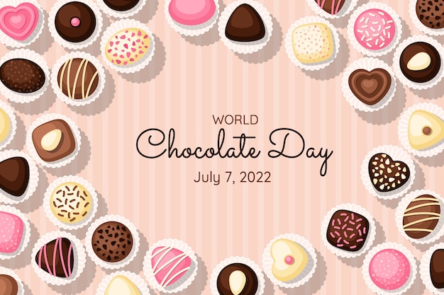 Vetor grátis fundo de dia mundial do chocolate plano com doces de chocolate