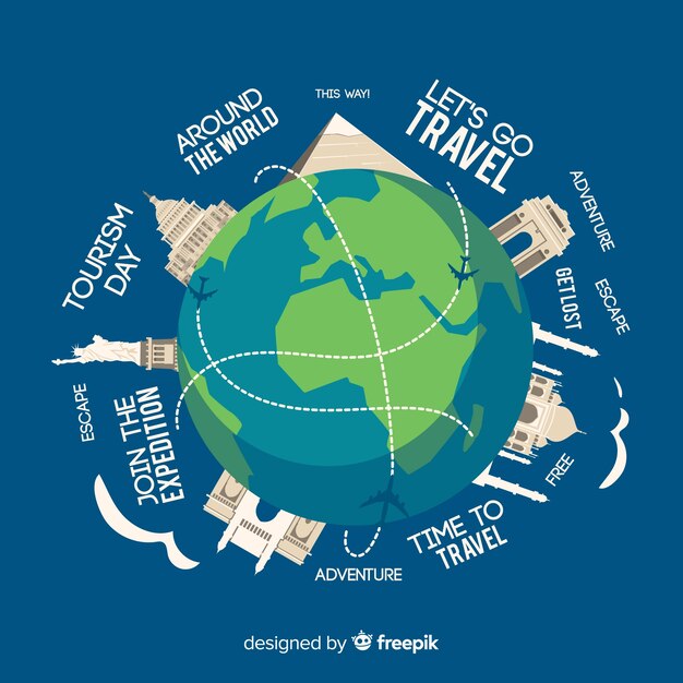Fundo de dia mundial do turismo com o mundo e monumentos