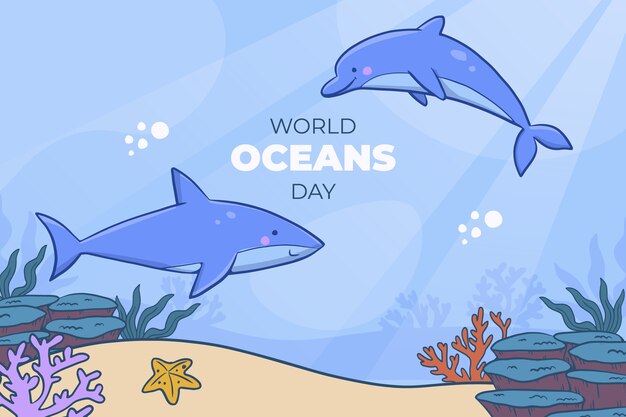 Fundo de dia mundial oceanos mão desenhada