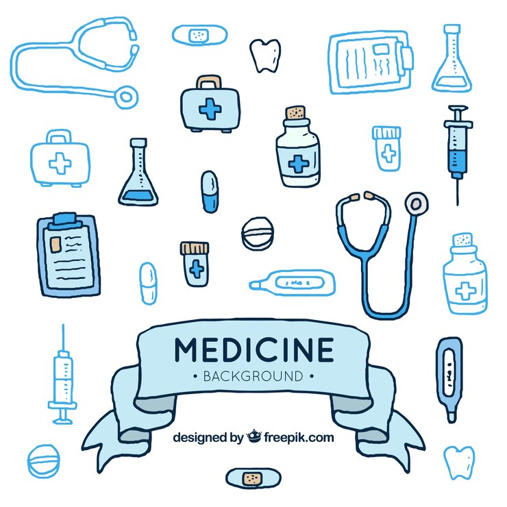 Vetor grátis fundo de elementos de medicina em estilo desenhado à mão