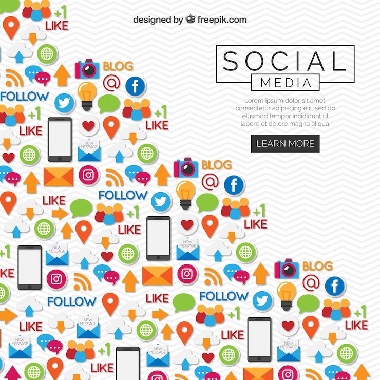 Vetor grátis fundo de elementos de mídia social em estilo plano