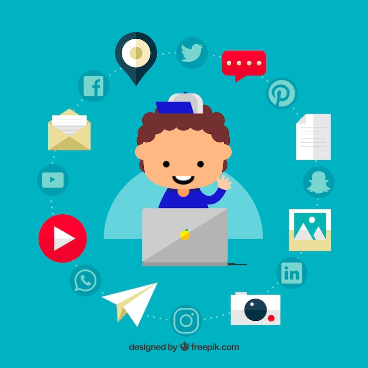 Vetor grátis fundo de elementos de mídia social em estilo plano