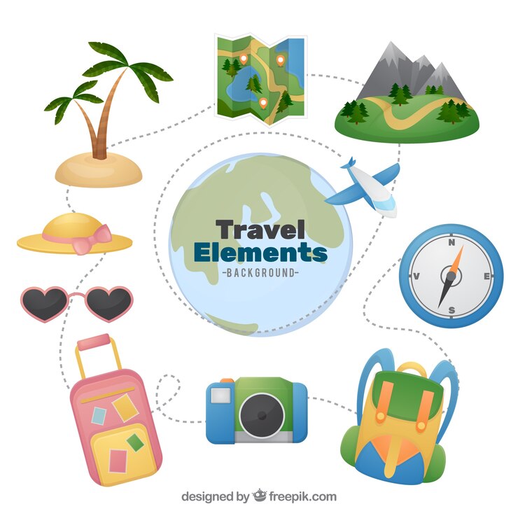 Vetor grátis fundo de elementos de viagem em estilo plano