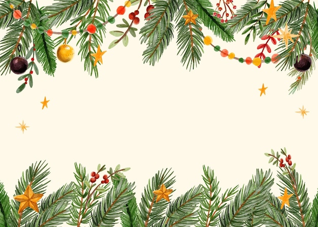 Fundo de enfeites de natal em aquarela