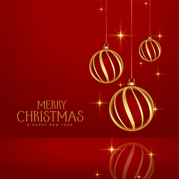 Fundo de enfeites dourados de feliz natal vermelho brilhante