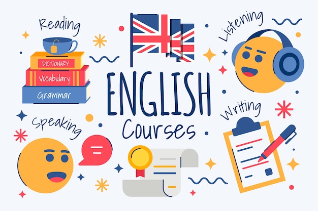 Vetor grátis fundo de escola de inglês desenhado à mão