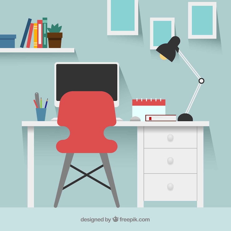Vetor grátis fundo de espaço de trabalho de design gráfico com mesa e ferramentas