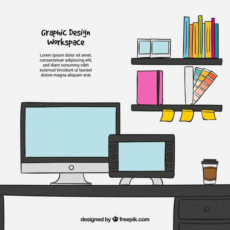 Vetor grátis fundo de espaço de trabalho de design gráfico