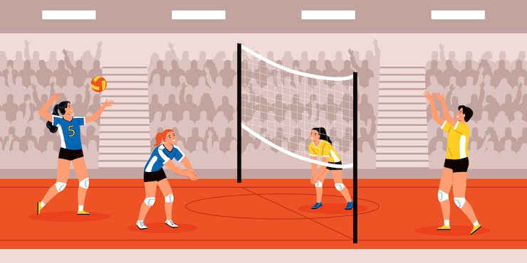 Vetor grátis fundo de esporte de verão com símbolos de vôlei ilustração vetorial plana