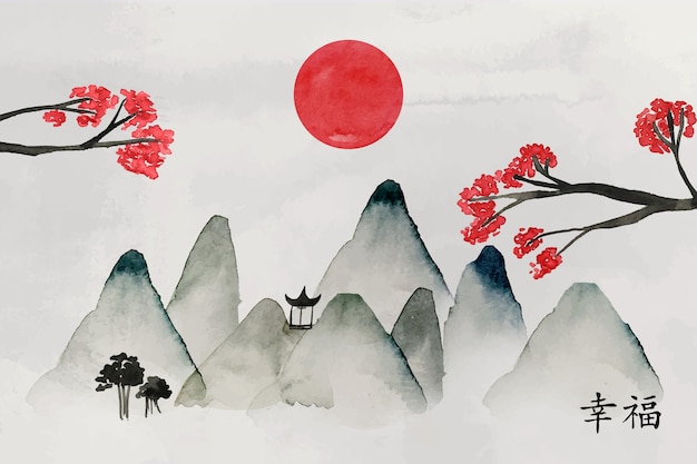 Vetor grátis fundo de estilo chinês em aquarela