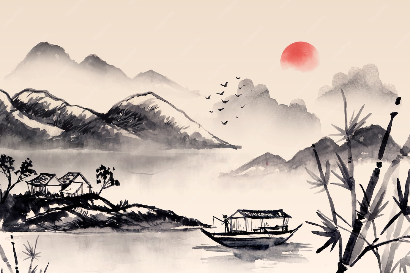 Fundo De Estilo Chin s Em Aquarela Vetor Gr tis chinese-lunar-new-year-2024-celebration-image-to-u