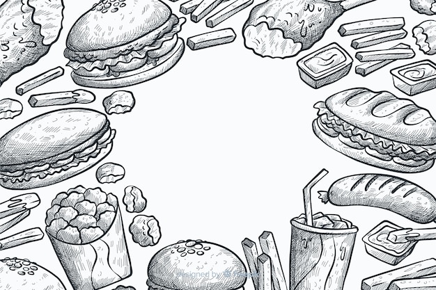Vetor grátis fundo de fast-food de mão desenhada