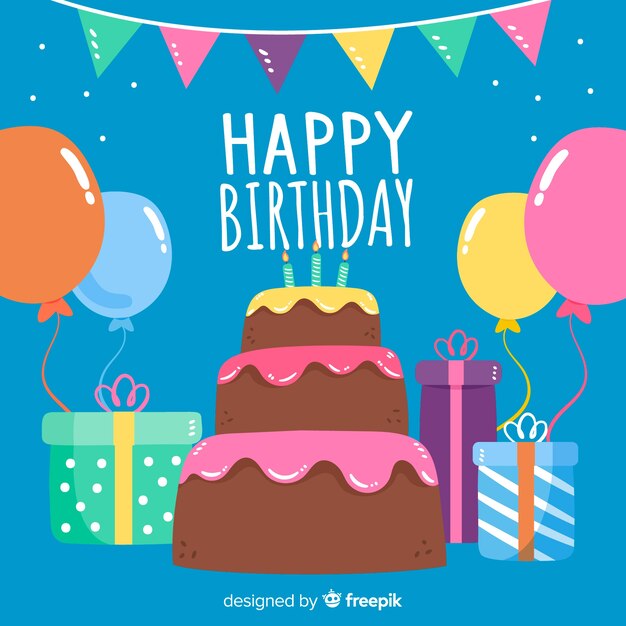 Fundo de feliz aniversário de mão desenhada