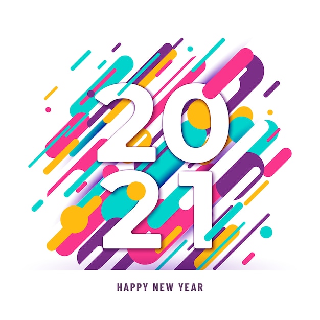 Fundo de feliz ano novo de 2021 com grandes números e linhas abstratas