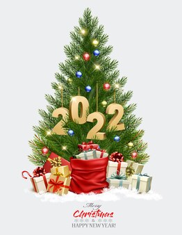 Fundo de férias com árvore de natal com festão. vetor.