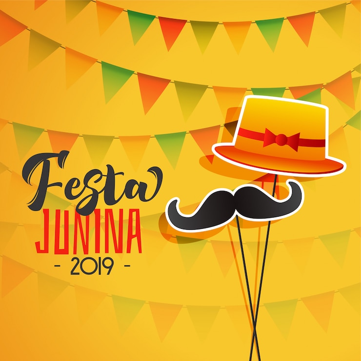 Vetor grátis fundo de férias festa junina com chapéu e bigode