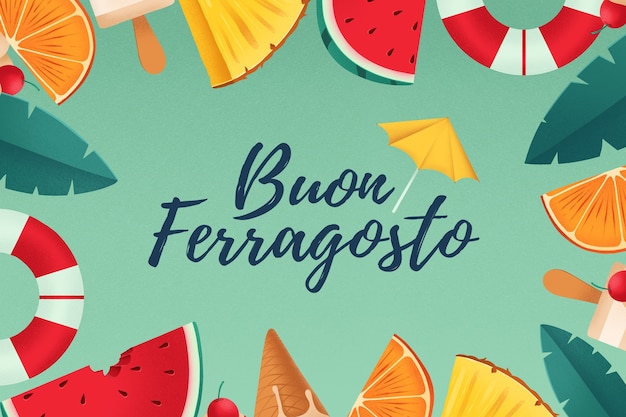 Fundo de ferragosto desenhado à mão com melancia e frutas cítricas