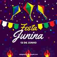 Vetor grátis fundo de festa junina com elementos de festa plana